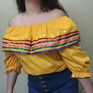 Vintage 70/80s Yellow Rainbow Off The Shoulder Top